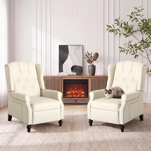 Vista 31 de Silla reclinable PALLOME con respaldo alto, asiento con masaje y calor, tapizado de tela, con respaldo acolchado, silla reclinable para sala de Beige