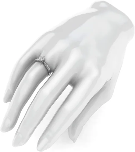 Vista 5 de Anillo de compromiso de oro blanco de 14 k de 10 quilates clásico de 6 puntas de diamante simulado con piedras laterales graduadas