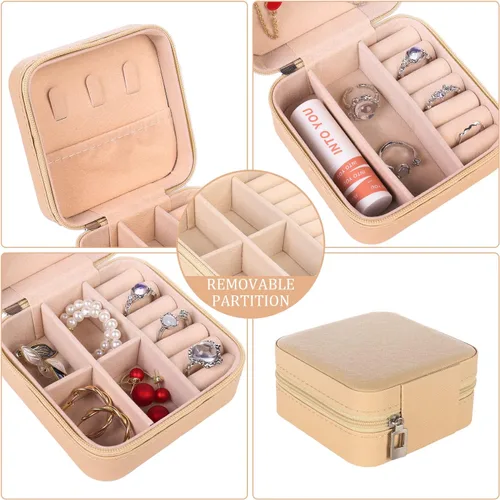 Vista 5 de KElofoN Organizador de joyas de viaje, joyero de viaje, caja organizadora de joyas pequeña para niñas y mujeres (1, caqui)