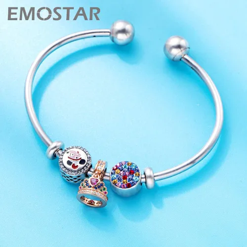 Vista 6 de EMOSTAR Rose Gold Valentine's Day Charms fits European Bracelet, Boy and Girl in Love, I Love You Gesture, Stars Crescent Moon, Crown, Celtic Knot