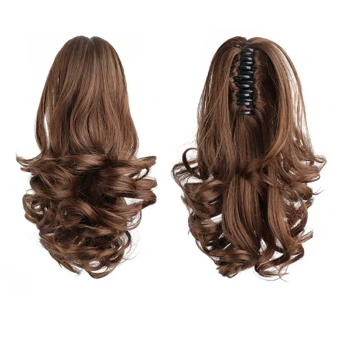 Vista 17 de Extensiones de cola de caballo, extensiones de cabello de cola de caballo con clip de garra marrón oscuro para mujer, pieza de cabello rizado