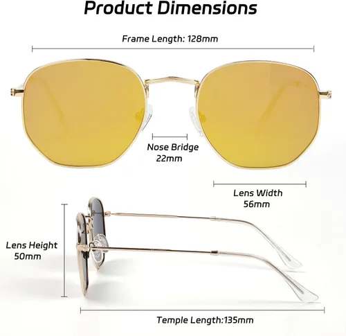Vista 4 de Yaserra Lentes de sol hexagonales polarizados cuadrados pequeños con lente espejada, protección UV400, marco de metal para hombres y mujeres
