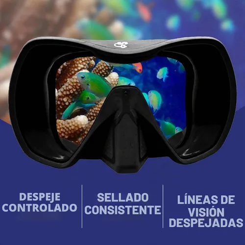 Vista 3 de Mako - Máscara de buceo, máscara de buceo de una sola lente, vidrio templado gran angular para esnórquel, buceo libre y natación, diseño de bajo