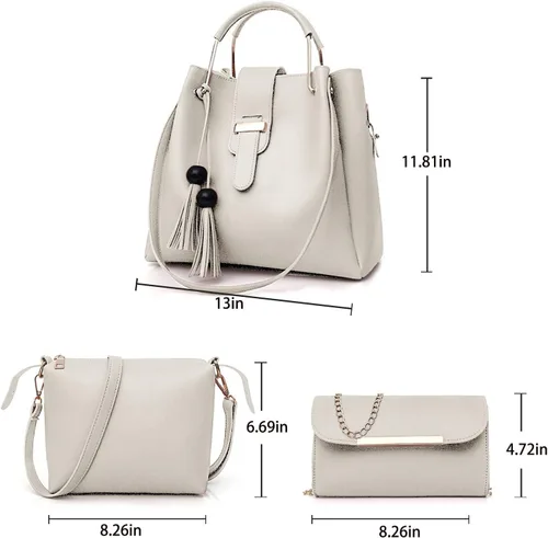 Vista 3 de Juego de 3 bolsas de mano y cartera para mujer, bolsos de hombro, bolsos de mano, bolsos con flecos