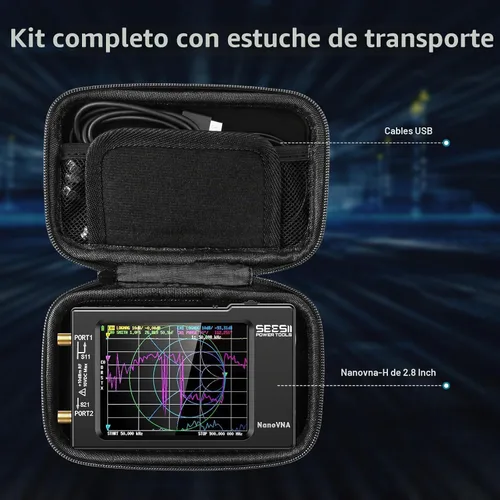 Vista 2 de SEESII Analizador de red vectorial y antena NanoVNA-H 10KHz-1.5GHz con estuche protector EVA de 2.8", impermeable y resistente a golpes, mide