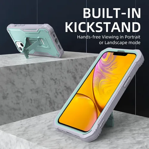 Vista 4 de Funda para Apple iPhone 13 (no iPhone 13 Pro), protección de grado militar a prueba de golpes con protector de pantalla HD de vidrio templado