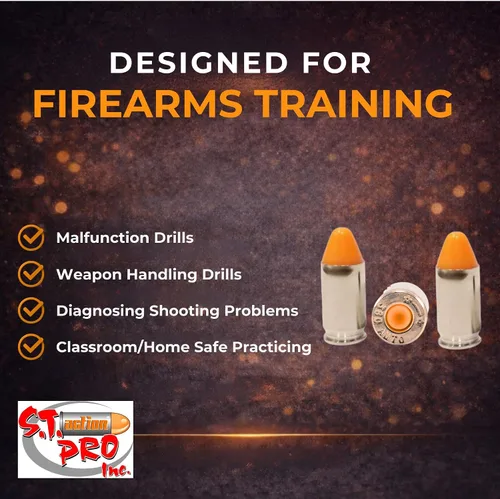 Vista 4 de S.T. Action Pro .380 Cal Dummy Rounds – Rondas simuladas de entrenamiento de seguridad naranja, munición reutilizable para entrenamiento de fuego