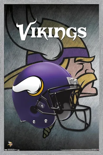 Vista 13 de Trends International NFL Minnesota VIkings - Póster de pared con casco 16, 14.725 x 22.375 pulgadas, versión enmarcada de madera de granero Versión
