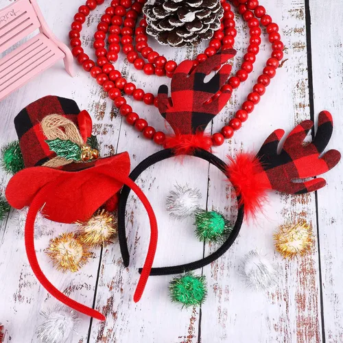 Vista 4 de URATOT Paquete de 8 diademas de aro de reno de Navidad para fiestas de Navidad, accesorios para fotos, cabinas para recuerdos