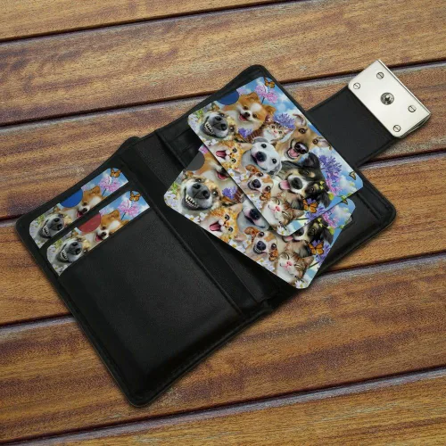 Vista 3 de Juego de 4 fundas para tarjetas de crédito para selfies, para perros y gatos, con bloqueo RFID, funda protectora para monedero, Multi colorido
