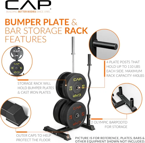 Vista 3 de CAP Olympic Bumper Plate Tree Rack with Barbell Holders, Heavy-Duty Weight Plate Storage Rack for Home Gym, Steel Olympic Plate Organizer Stand