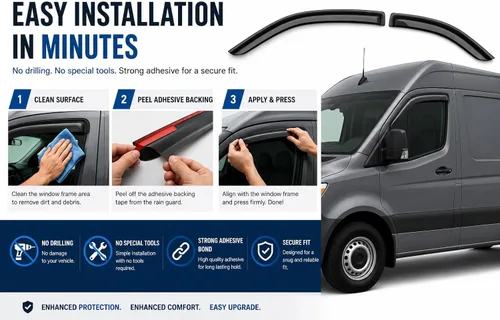 Vista 8 de Black Horse Off Road [BHOR] Protectores de lluvia / deflectores de viento compatibles con Mercedes Sprinter 1500 19-25 19-25 Mercedes Sprinter