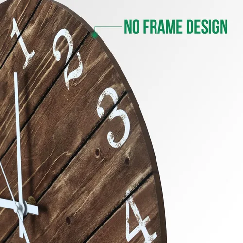 Vista 4 de Reloj de pared de 12 pulgadas de imitación de madera, silencioso, sin tictac, para interiores, reloj redondo marrón decorativo, rústico
