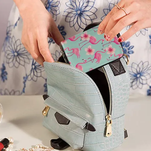 Vista 6 de Tarjetero de cuero para mujer, cartera pequeña de piel RFID con cremallera para tarjetas, Multicolor163, Compacto
