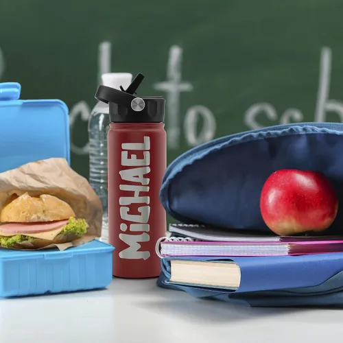 Vista 6 de Botella de agua personalizada para niños con sorbete y tapa, sin grabado. Botella de agua personalizada con nombre para niños, 18 onzas, 9