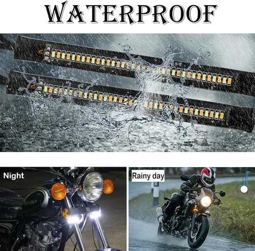 Vista 3 de Juego de 2 luces LED para motocicleta, luces intermitentes para horquilla, luces traseras para motocicleta, luces de circulación diurna, luces