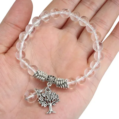 Vista 3 de TUMBEELLUWA Pulseras de cuentas de piedra semipreciosa, cuentas de yoga, cristales curativos, dije de árbol, chakra, joyería hecha a mano