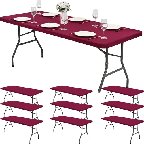 Vista 13 de Paquete de 6 fundas de tela elástica para mesa, color beige, para mesas de 8 pies, protector de mantel rectangular universal lavable y elástico