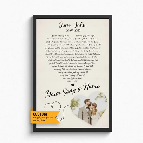 Vista 10 de Letras de canciones personalizadas para pared, lienzo impreso con tu foto, texto, poema, letra. Personaliza el retrato, para esposa, novia, día de 3