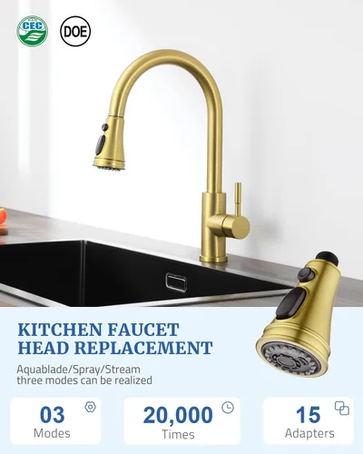 Vista 5 de Reemplazo de cabezal rociador de grifo de cocina, cabezal rociador extraíble con 15 adaptadores, cabezal de grifo de fregadero de cocina de 3