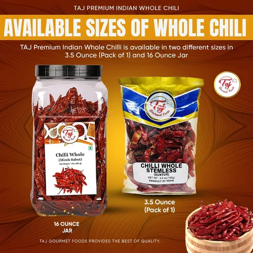 Vista 5 de TAJ Premium Indian Whole Chilli (Mirchi entero, sin tallo), (3.5 onzas)