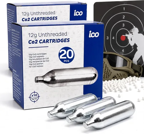Vista 8 de ICO 12 Gram Co2 Cartridges Non-Threaded, CO2 cartridges BB Gun, CO2 BB Pistol, Airsoft Pistol, and Paintball Markers