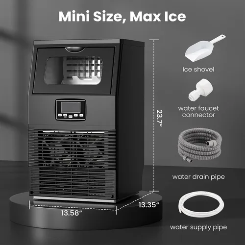 Vista 6 de Kismile Máquina comercial para hacer hielo, 66 libras/24 horas, temporizador de 24 horas, panel LCD, autolimpieza, acero inoxidable