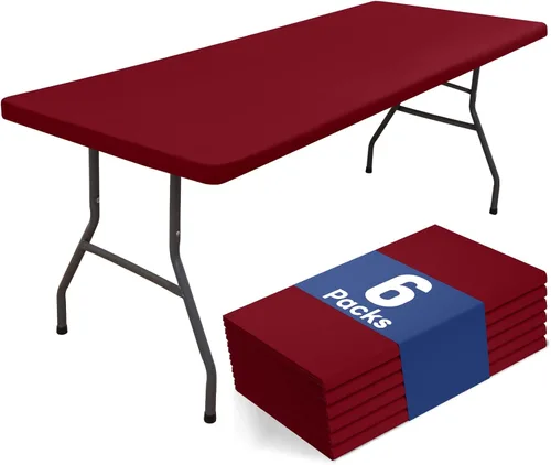 Vista 30 de homing Paquete de 4 manteles rectangulares de 4 pies, mantel ajustable de poliéster impermeable, lavable, para picnic, campamento, al aire libre