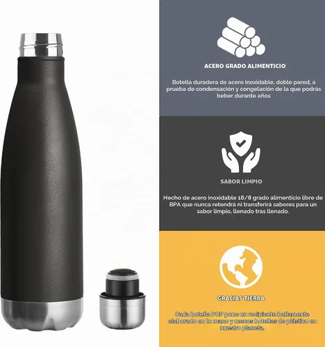 Vista 3 de MEWAY Botella de agua deportiva de 17 onzas con aislamiento al vacío, de acero inoxidable, a prueba de fugas, doble pared en forma de cola, mantiene