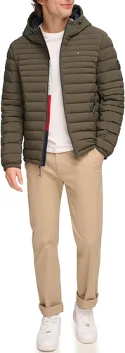Vista 16 de Tommy Hilfiger chamarra plegable de poliéster elástico con capucha para hombre Medianoche