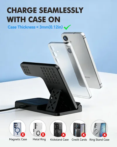 Vista 3 de Estación de carga 3 en 1 para Samsung, soporte de cargador inalámbrico