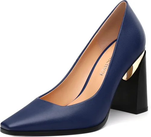 Vista 24 de Tacones altos para mujer, zapatos de vestir de tacón grueso con puntera cuadrada cerrada de patente, tacones elegantes, zapatos de vestir diarios