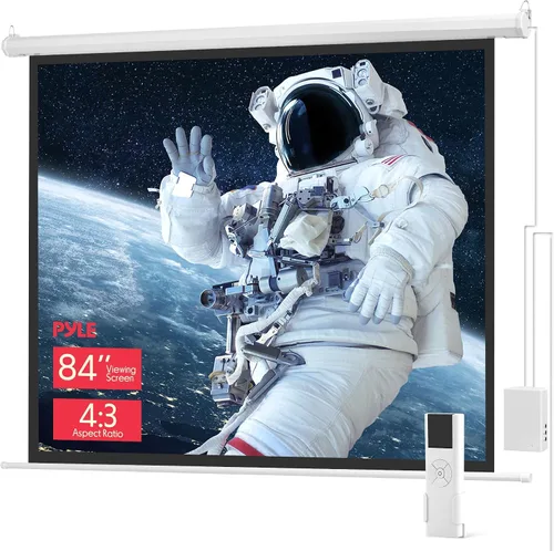 Vista 8 de Pyle Pantalla de proyector motorizada de 84 pulgadas, formato blanco mate 4:3, pantalla de proyección automática desplegable con control remoto