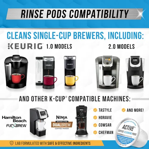 Vista 3 de ACTIVE Cápsulas de limpieza Keurig compatibles con K-Cup – Limpiadores de enjuague rápido para cafetera de una sola porción, kit de limpieza