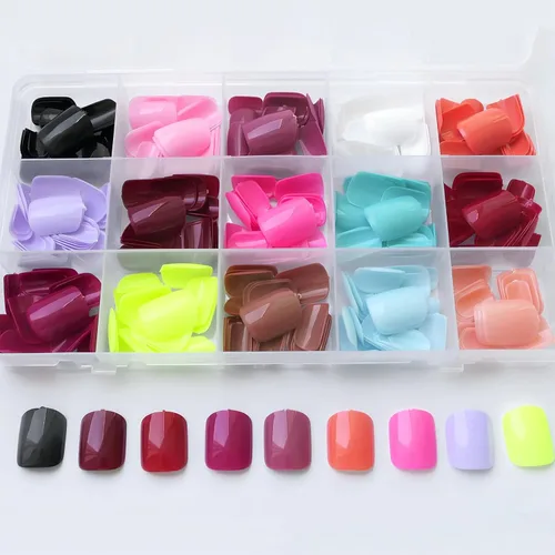 Vista 6 de 360 uñas cuadradas redondas a presión, uñas postizas cortas, uñas acrílicas cortas a presión, pegamento cuadrado en uñas, uñas postizas ovaladas, 15