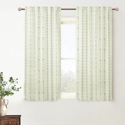 Vista 13 de Lino Rosa Cortinas de Crema y Negro para Cocina, Cortinas Opacas Bohemias para Ventana de Baño y Sala de Estar, 45 Pulgadas de Largo