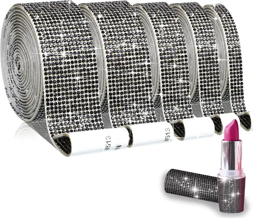 Vista 10 de 5 rollos de cinta autoadhesiva de diamantes de imitación con cristal, cinta de diamantes bling con pegatinas de 2 mm para manualidades, bodas