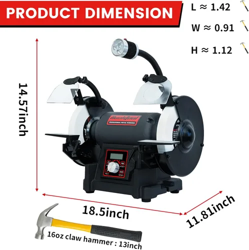 Vista 4 de Bucktool Amoladora de banco de velocidad variable VFD de 8 pulgadas, amoladora de rueda profesional sin tambaleo de potencia 1HP con conmutación