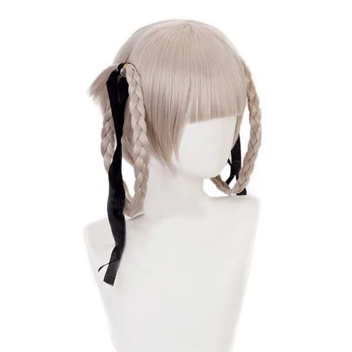Vista 4 de JOMICO Momobami Kirari - Pelucas de cosplay para mujer, Kakegurui, Halloween, fiesta, pelucas sintéticas, color tostado con cabello trenzado y colas
