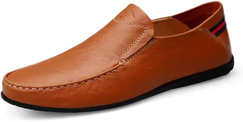 Vista 4 de LUODENGLANG Mocasines de cuero genuino de alta calidad para hombre, zapatos casuales sin cordones, mocasines para conducir, mocasines ligeros