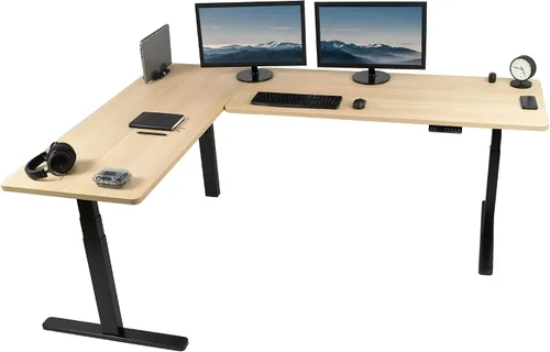 Vista 44 de VIVO DESK-KIT-3E8BO - Escritorio eléctrico de altura ajustable de 83 x 60 pulgadas para trabajar de pie, con 2 cubiertas sólidas de bambú, marco
