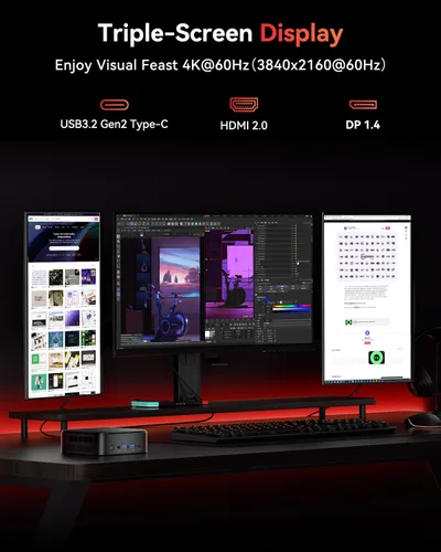 Vista 6 de KAMRUI E3B Mini PC con AMD Ryzen 5 7530U (hasta 4.5 GHz), 16 GB LPDDR4X 512GB M.2 SSD Mini computadora, Mini PC para juegos con USB tipo C
