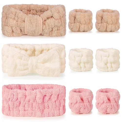 Vista 18 de DiyJibb Diadema de spa de 9 piezas para lavar la cara, cuidado de la piel, diadema y pulsera, para mujeres, adolescentes, niñas, para lavar la cara