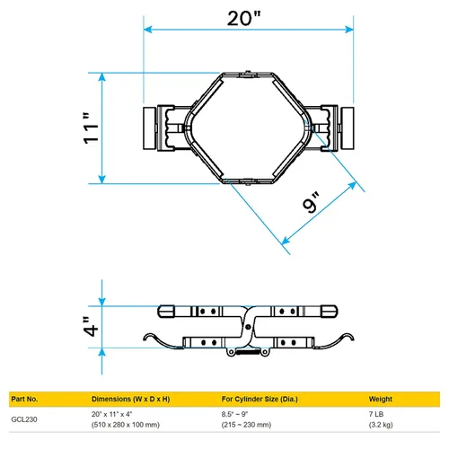 Vista 2 de Strong Hand Tools, Agarrador de gas, Levantador de cilindros de gas, (para cilindros de 8.5 "- 9"), GCL230