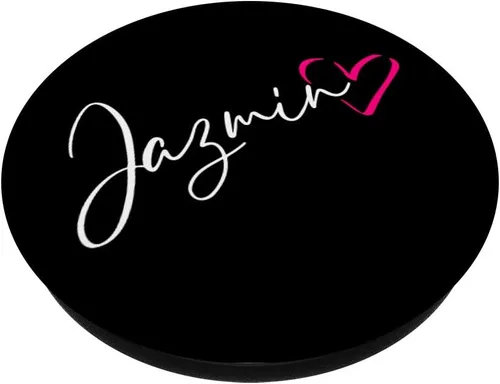 Vista 2 de Jazmin Nombre Nombre Caligrafía Corazón Rosa Negro Rosa PopSockets Intercambiable PopGrip