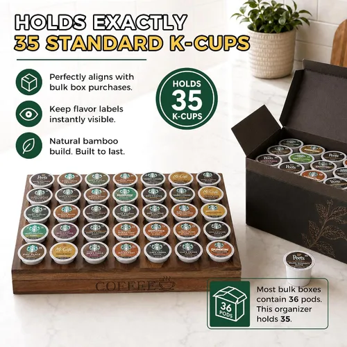 Vista 3 de MinBoo BamBoo - Soporte para tazas K para cajón o encimera, organizador de cápsulas de café, soporte para 35 cápsulas de café, soporte para cápsulas
