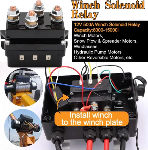 Vista 4 de Relé de contactor solenoide de cabrestante de 12V 500A para cabrestantes ATV UTV de 8000lbs-17000lbs