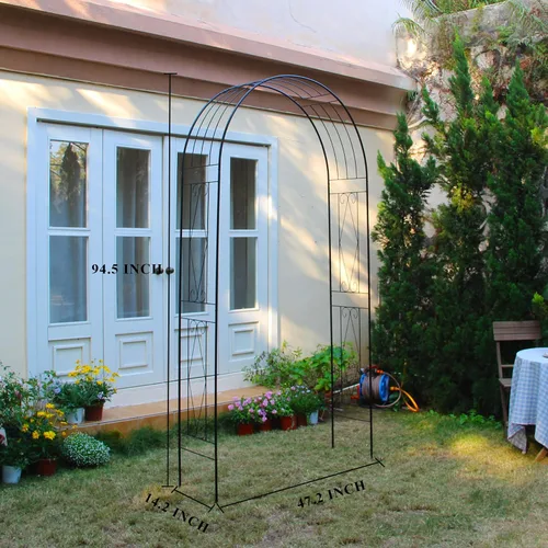 Vista 3 de Arco de jardín, 94.5 pulgadas de alto x 47.2 pulgadas de ancho, cenador de jardín para varias plantas trepadoras, arco de hierro decorativo
