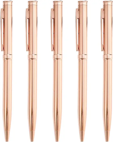 Vista 8 de Gullor 5 bolígrafos retráctiles, bolígrafos de metal para regalo, negocios, oficina, punta media de 0.039 pulgadas, tinta negra, oro
