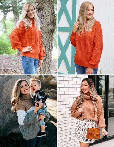 Vista 6 de ZESICA Women's 2023 Fall Long Sleeve Turtleneck Chunky Knit Loose Oversized Sweater Pullover Jumper Tops